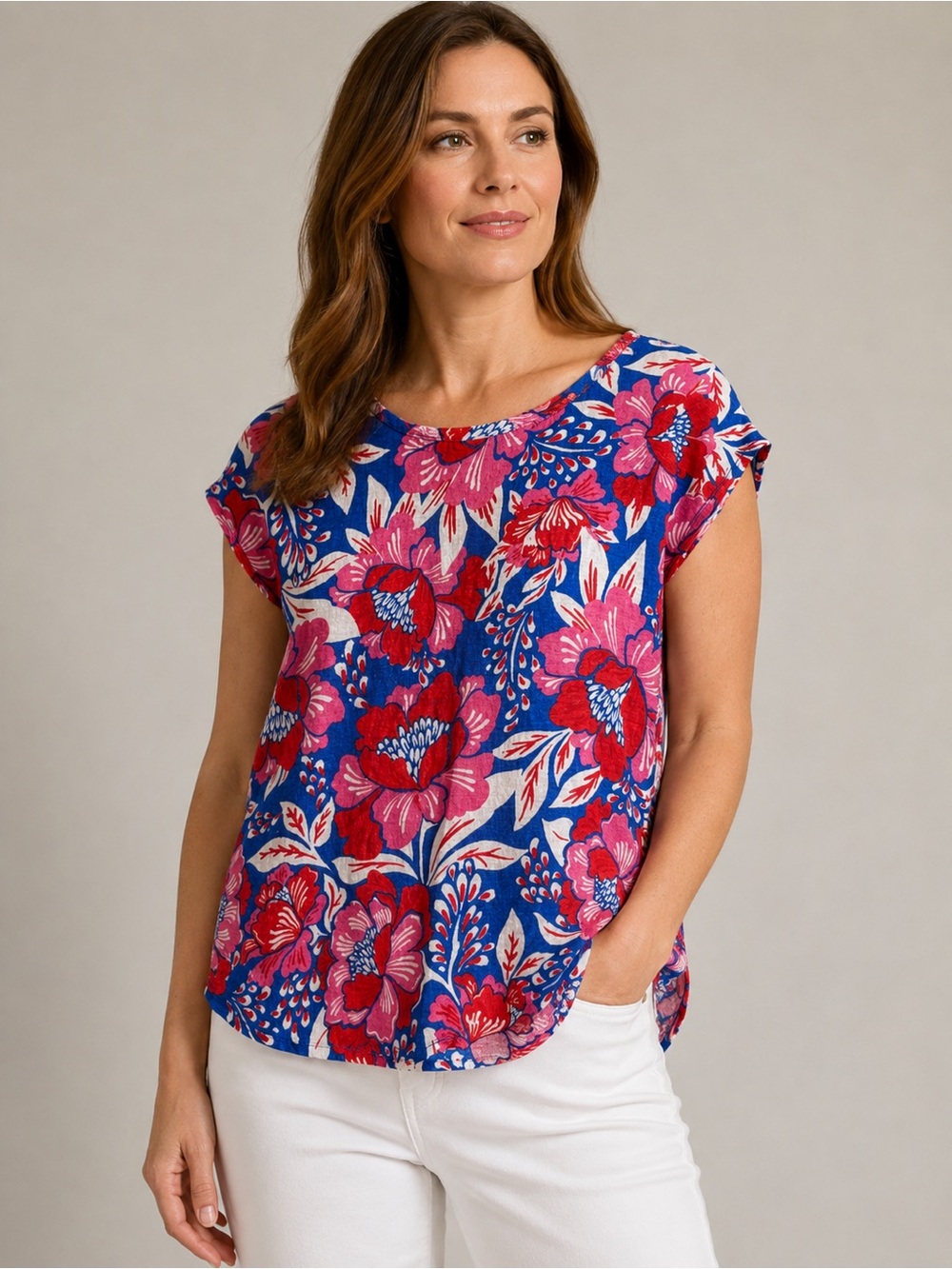 Sigrid Olsen Floral Linen Top | Size Small